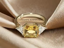 Princess Cut Simulated Citrine Three Stone Engagement Ring For Her s925