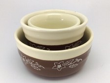 Vintage Oxford Ware Nesting Bowls Set Of 3 Snow Flower Cream Brown USA