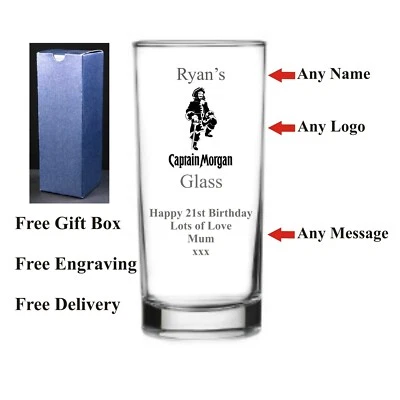 PERSONALISED HIGHBALL GLASS Personalised Hi Ball Captain Morgan's Glass, Birthday Gift 18th 21st 30th 40th