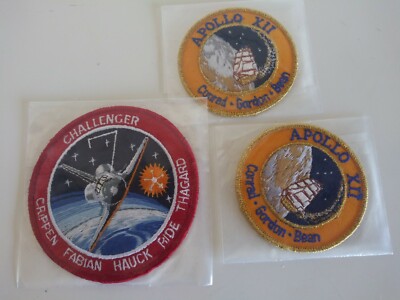 Lot of three NASA Shuttle patch Mission STS-7, Challenger,  Apollo XII NEW COND.