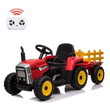 Kids Ride On Tractor With Trailer 12v Battery Powered Tractor W/ Remote Control