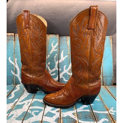 Bottines Cowgirl Vintage Dan Post En Cuir D'iguane Exotique, Fait Main El Paso, Taille 8M