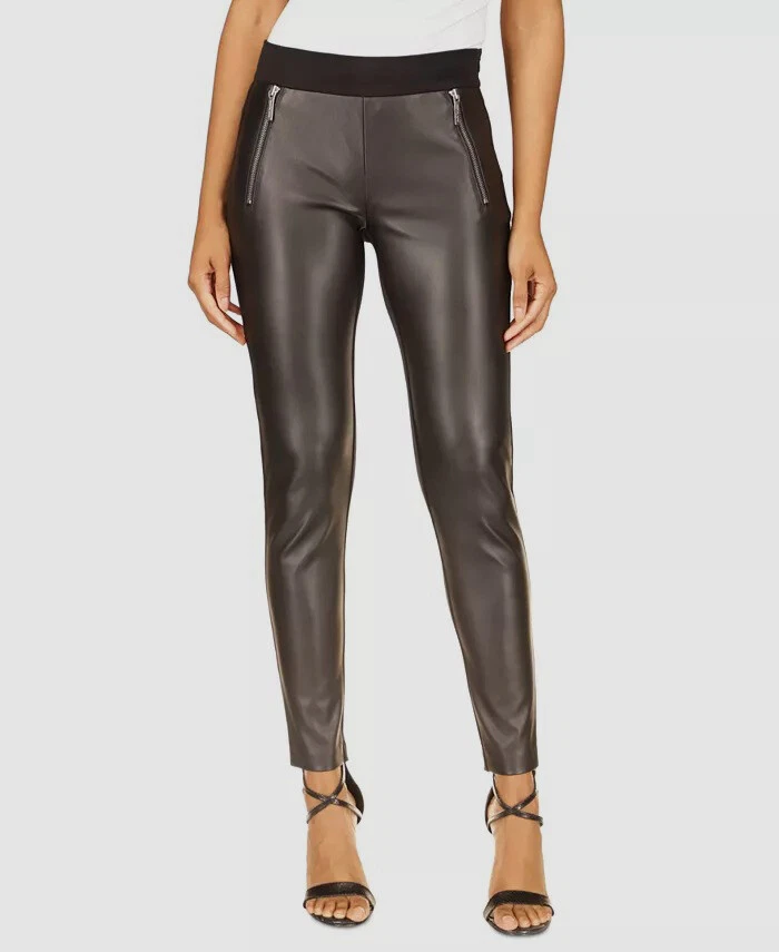 $110 Michael Kors Women's Black Faux-Leather Leggings Pants Size XL