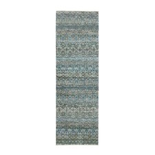 2'6"x8' Blue Hand Knotted Kohinoor Herrita Diamond Shape Wool Runner Rug R76008