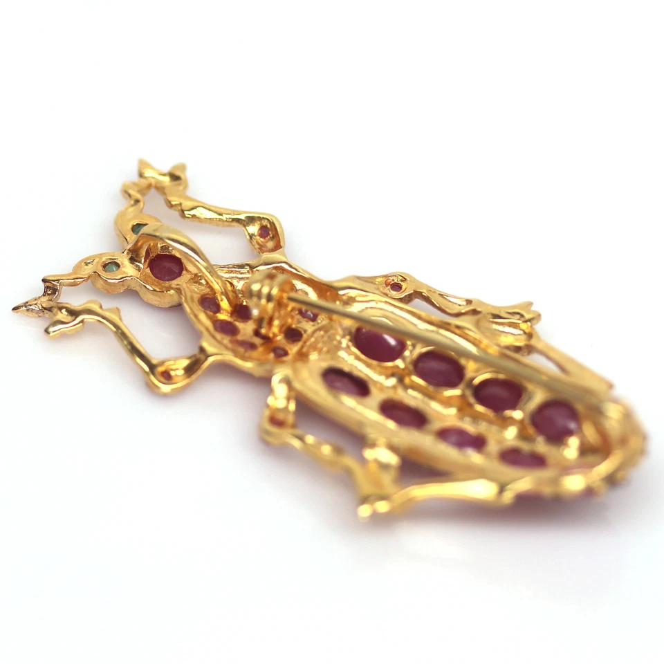 Heated 4 X 5 mm. Pink Ruby & Green Emerald Brooch 925 Silver Sterling - Image 4 of 4