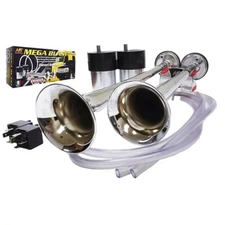 MEGA BLAST - Dual Trumpet Train 12V Electric Air Horn for Truck, Train Chrome