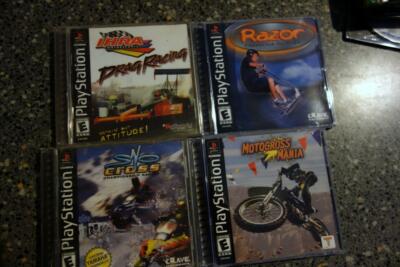 4 PS1 Games: DRAG Racing,SNO Cross,RAZOR,MOTOCROSS MANIA PlayStation 1 Complete