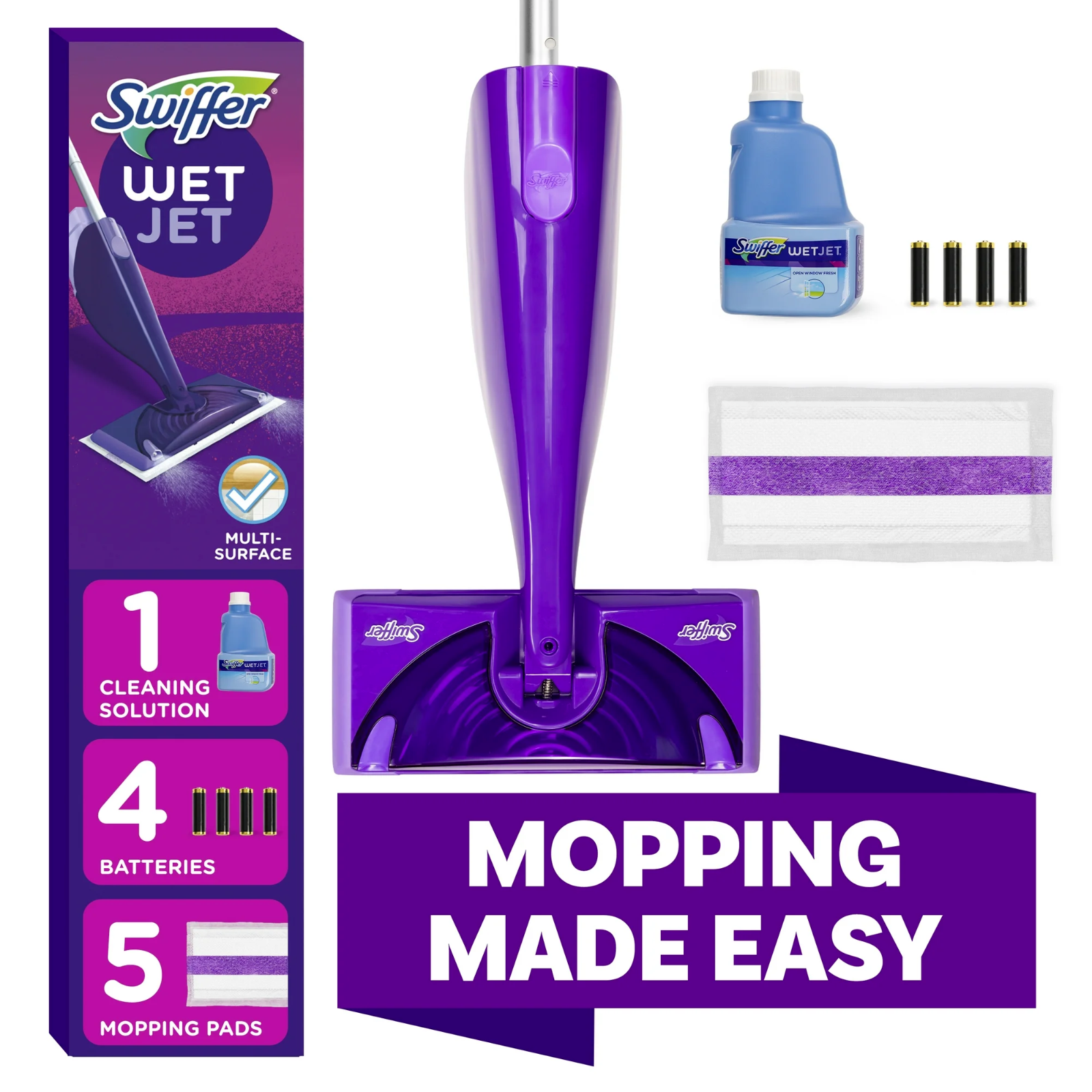 Swiffer Wet Jet Mop, Floor Cleaner Set w/5 Refill Pads & 1 Solution, Fresh Scent