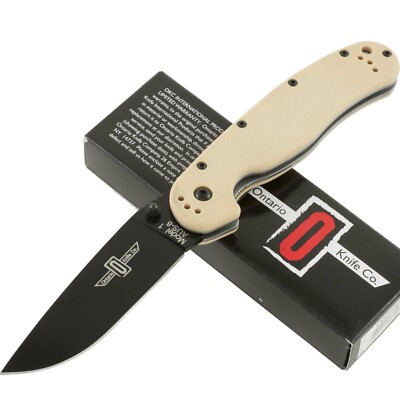 Ontario Desert Tan RAT 1 Black AUS-8 Pocket Knife #8846 Folding Folder 8846DT
