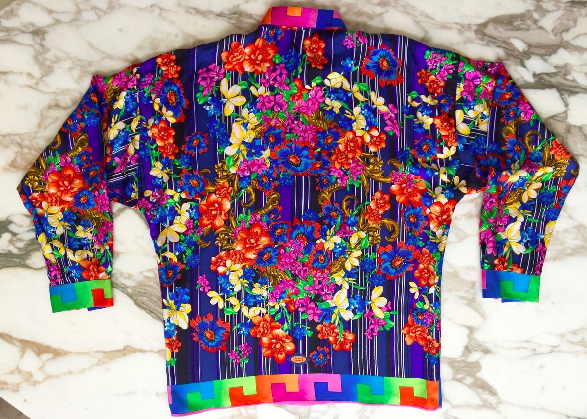 イタリア、GIANNI VERSACE ストライプドットベスト GIANNI VERSACE silk shirt Stripes and Flowers print size IT