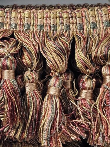 3 3/4 in Conso Fringe Tassel Upholstery Drapery Cranberry Gold Green Rose By Yar - Afbeelding 1 van 6
