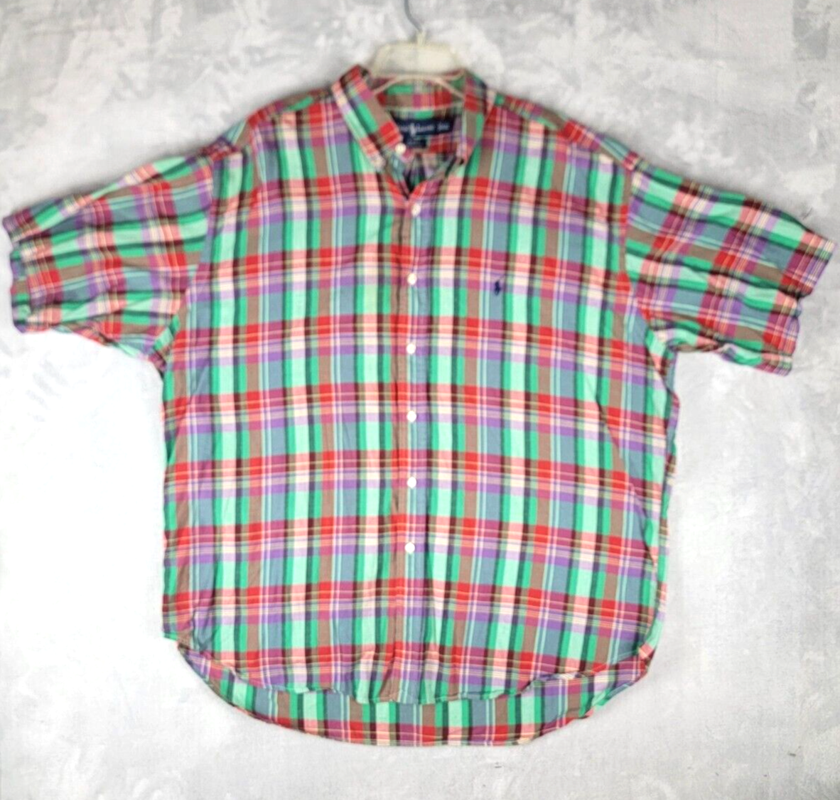 Camicia vintage Ralph Lauren uomo XXL Madras a quadri India con bottoni pony blake
