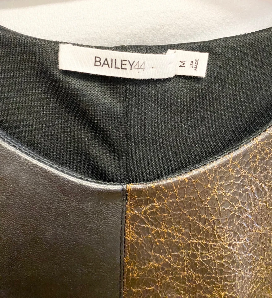 BAILEY 44 Brown Black Leather Patchwork Quilted Knit Back Western Dress M = 8/10 - Image 3 of 4