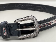 vintage WESTERN buckle belt NATIVE AMERICAN leather 44 concho TOOLED wrangler