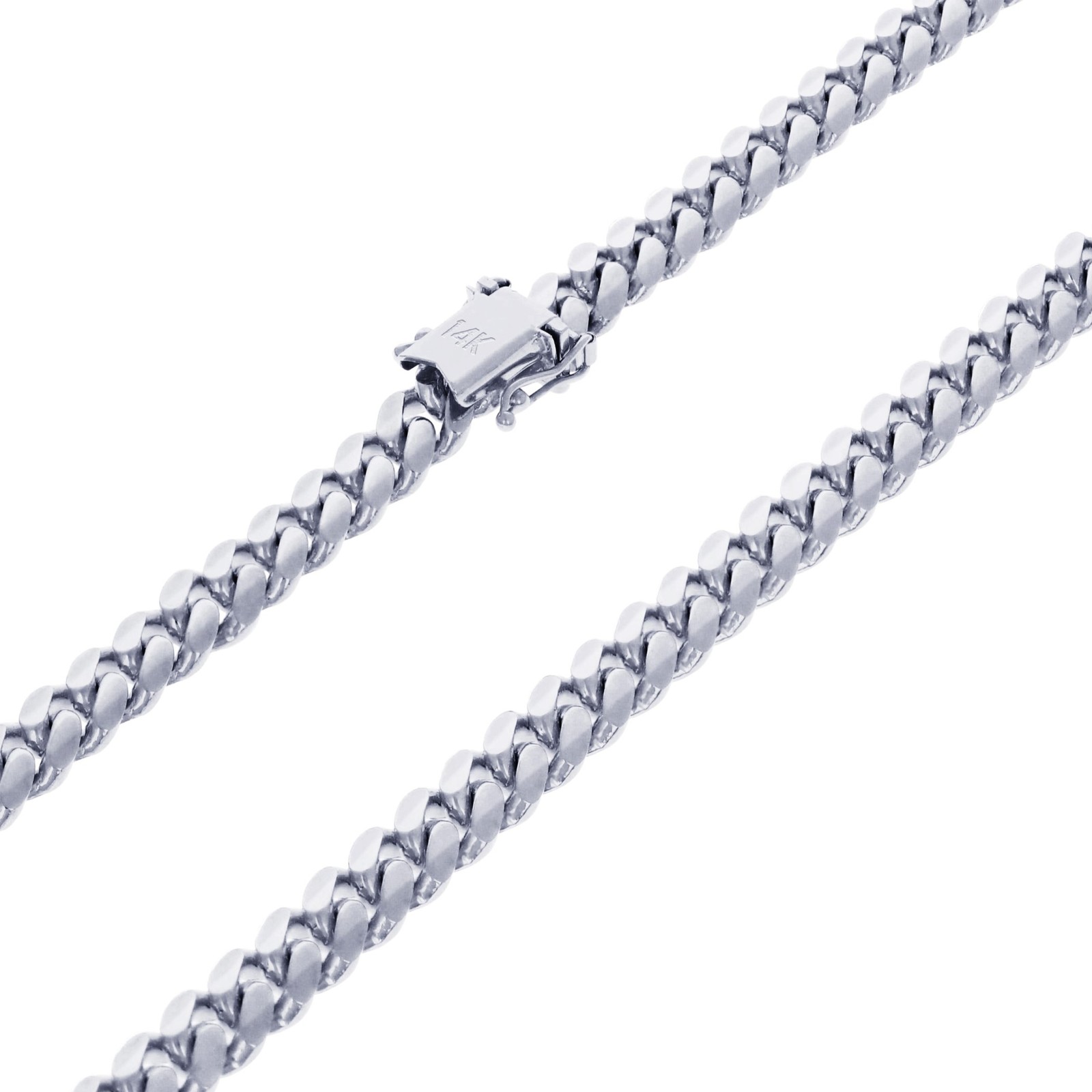 14K White Gold Solid 7mm Mens Miami Cuban Link Chain Necklace Box Clasp 22"