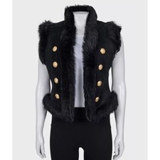 Balmain Black Lambskin Leather Vest - Size IT40 / S