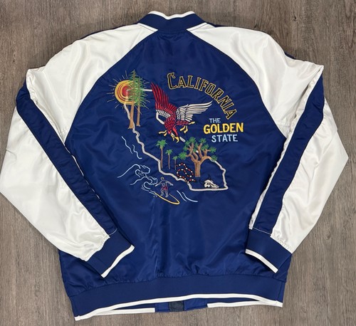 Gap California Souvenir Bomber Jacket Embroidered Blue Golden State Mens XL - Picture 4 of 8