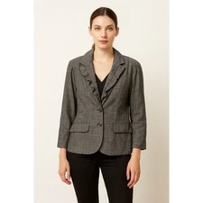 Marisa Christina blazer denim chambray peplum ruffle Coquette Career Office