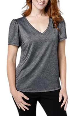 G by Giuliana Women's Short Sleeve Foil Knit Top Black