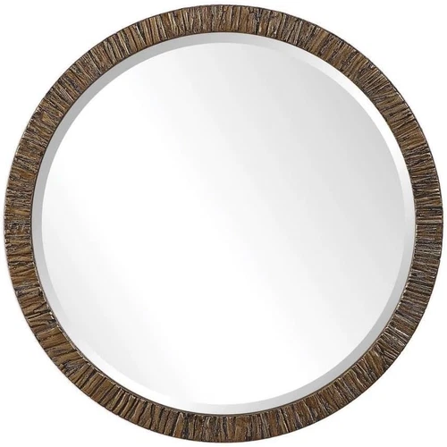 Wayde 30" Round Distressed Metallic Gold Wood Wall Mirror by - Picture 1 of 6