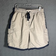 U. S. Apparel Swim Trunks Mens Size XL Solid Beige Blue Swim Wear Drawstring