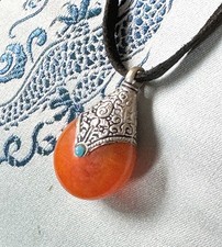 Tibet. Schutz-Amulett Gau Anhänger Nepal Amber Silber + Türkis