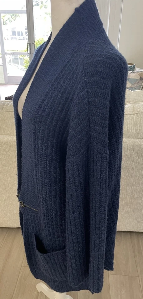 Cárdigan Sutton Studio Talla S Azul Marino Frente Abierto Mezcla Lana/Cachemira Cremallera Acentos  Foto 4 de 4