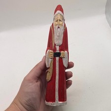 Vintage Carved Painted Wooden Santa Claus Figurine Decor Collectible Folk Art