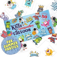 Kids Temporary Tattoos for Boys Cosmic, 50 Pcs Made in Europe, Hypoall