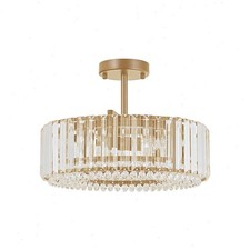 Modern Crystal Round Semi Flush Mount Ceiling Light Fixture Living Room Bedroom