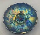 VINTAGE CARNIVAL SIGNED NORTHWOOD ELECTRIC BLUE PEACOCK @ URN ICE CREAM 6” BOWL