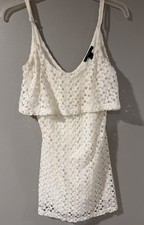 Forever 21 White Crochet Layered Sundress, Sleeveless Scoop Neck, Women's S