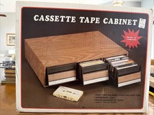 Vintage Audio Cassette Storage Cabinet Faux Wood Holds 42 Tapes 3 Drawer