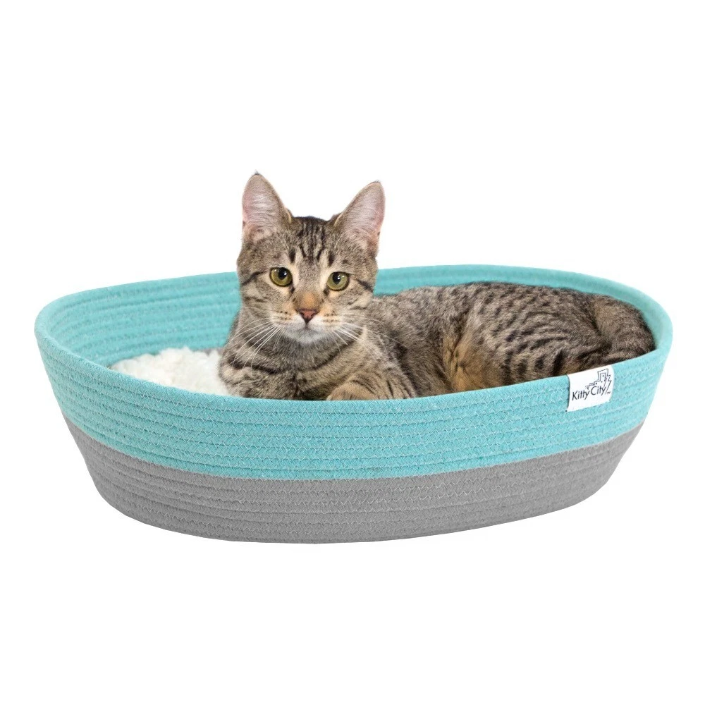 Woven Cat Bed, Cotton Rope Basket with Washable Cushion, Multicolor - thumbnail 2