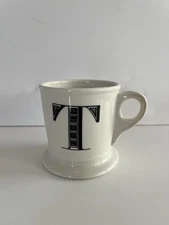 Anthropologie Initial Monogram Letter "T” Pedestal Footed Coffee Tea Mug