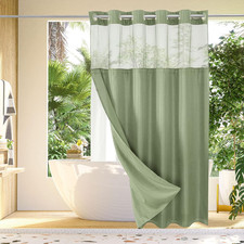 No Hook Waffle Weave Shower Curtain with Snap-In Fabric Liner Set for Bathroom,