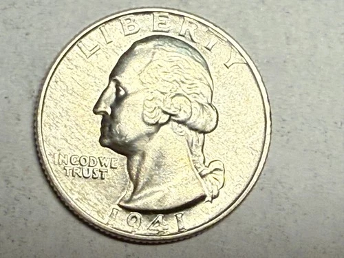 1941 satiny white BU WASHINGTON silver U.S. quarter dollar. #kg12