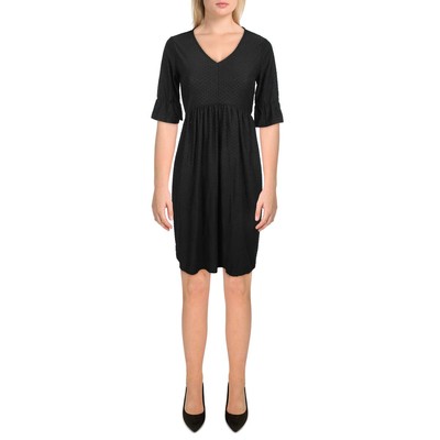 NY Collection Womens Textured V-Neck Daytime Shift Dress BHFO 7174