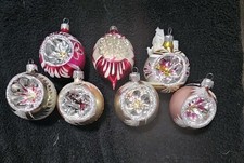 Vtg Glass Christmas Ornaments Lot 7 Indent Reflector Teardrop Poland MCM