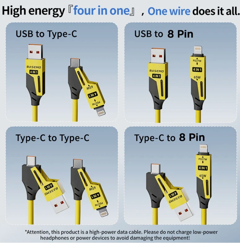 Coiled 65W Fast Charging Cable 4 in 1 Multi USB C to iPhone Charger CarPlay Cord - Image 3 of 4