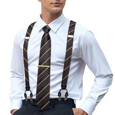 Men's Suspenders and Tie Set Silk Adjustable Elastic Y A Black and Orange