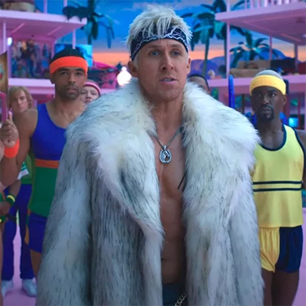 Abrigo de piel sintética blanco Ryan Gosling Ken | Juegos con disfraces inspirados en la película de Barbie Ken Fur Foto 4 de 4
