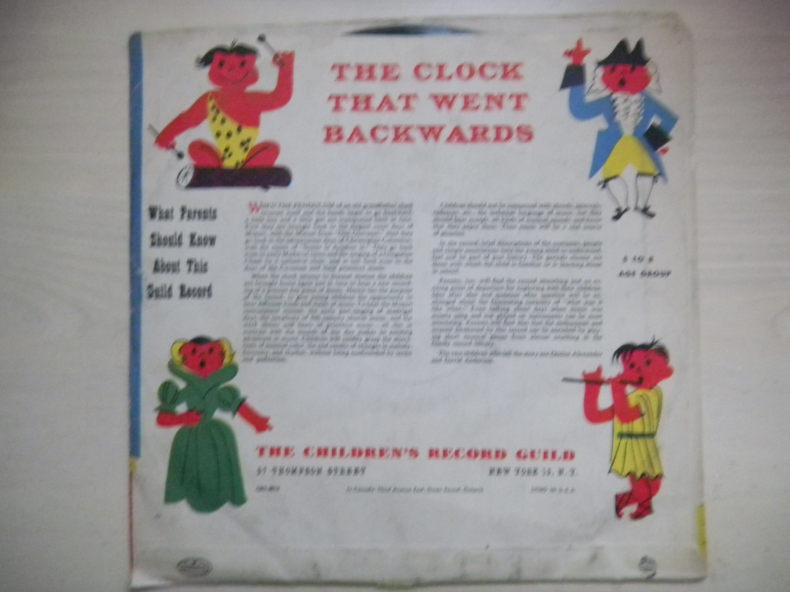 Children's Record Guild THE CLOCK THAT WENT BACKWARDS 10" 78 RPM 1950