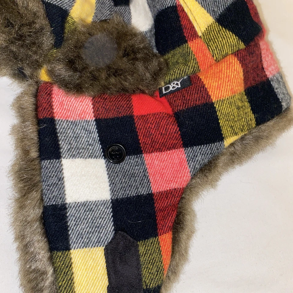 D&Y Trapper Hat Plaid Flannel Faux Fur Lined Winter Ear Flap Bomber One Size - Image 4 of 4