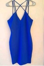 Guess Blue Women's Mini Strip Dress V Neck Crossed in front Size L