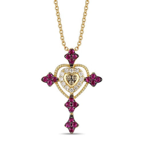 LeVian 14K Yellow Gold White H-I SI2 Ruby Diamond 0.46 cts Pendant Necklace