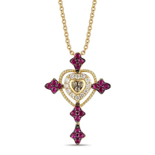 LeVian 14K Yellow Gold White H-I SI2 Ruby Diamond 0.46 cts Pendant Necklace - Afbeelding 1 van 4