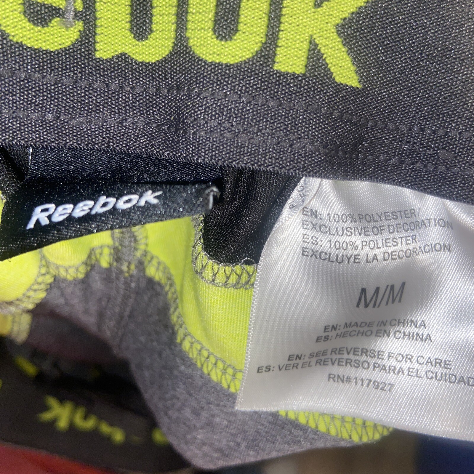 Reebok mens athletic shorts Medium Gray Yellow Black thumbnail 2