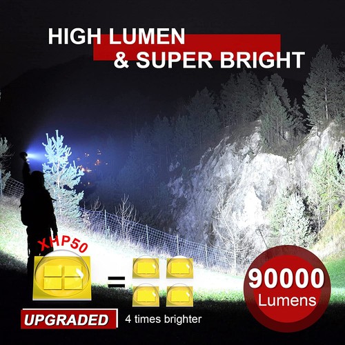 P50 Super-Bright 90000LM LED Tactical Flashlight with Rechargeable Battery &Clip - Picture 4 of 9