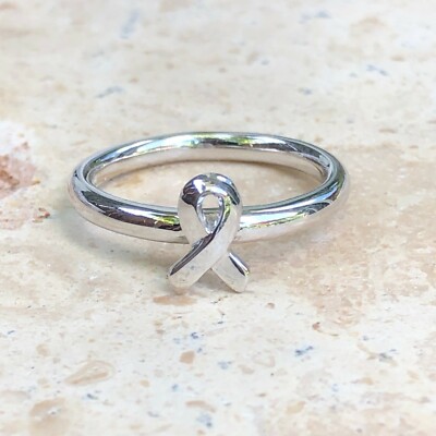 Shiny Sterling Silver Breast Cancer Awareness Ribbon Band Ring NEW